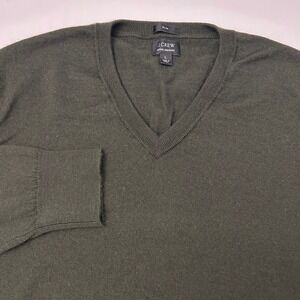 J.Crew Men's‎ L V-Neck Slim Fit Merino Wool Sweater Dark Green Classic Pullover